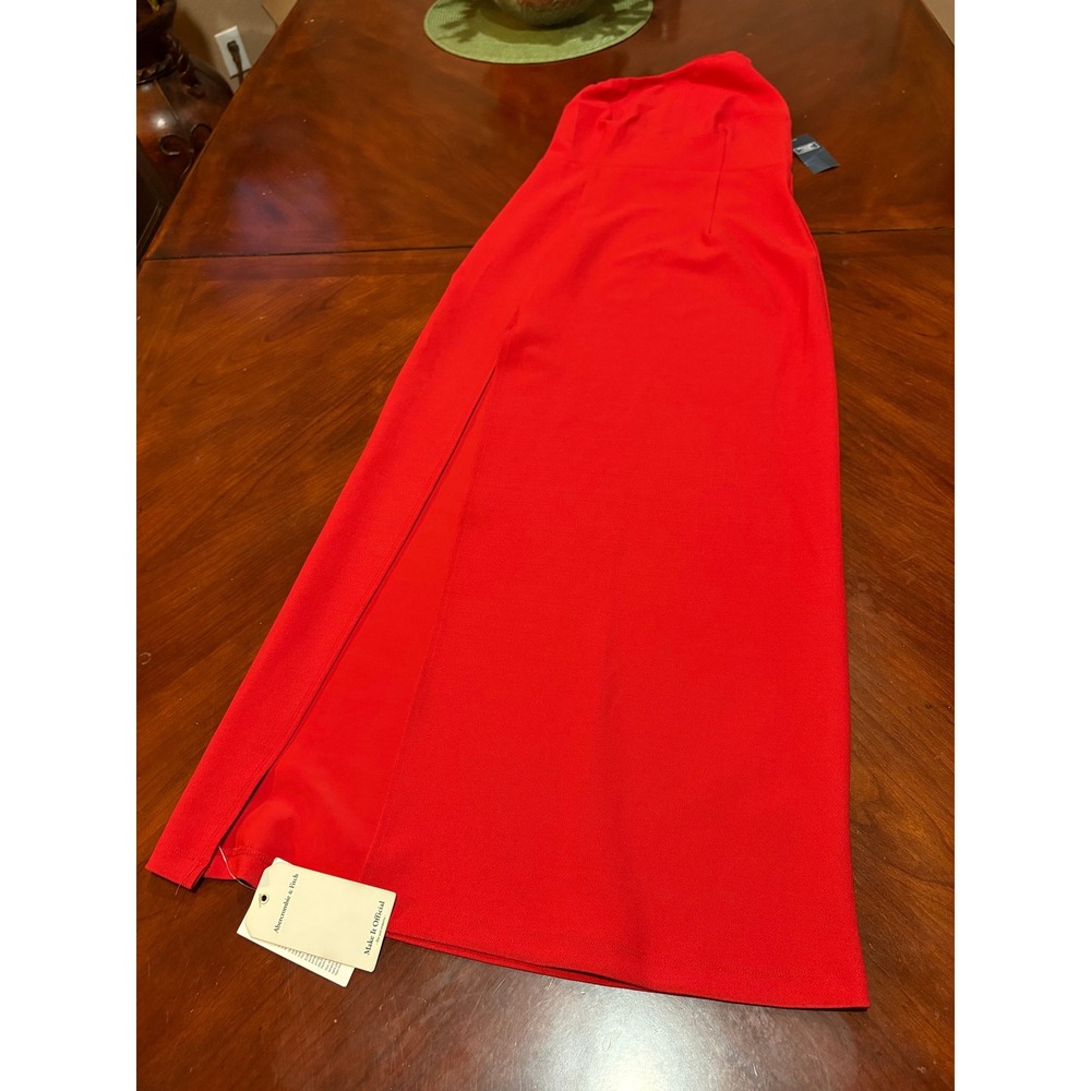 Abercrombie & Fitch Womens Red One Shoulder Maxi Dress Side Slit Formal NWT